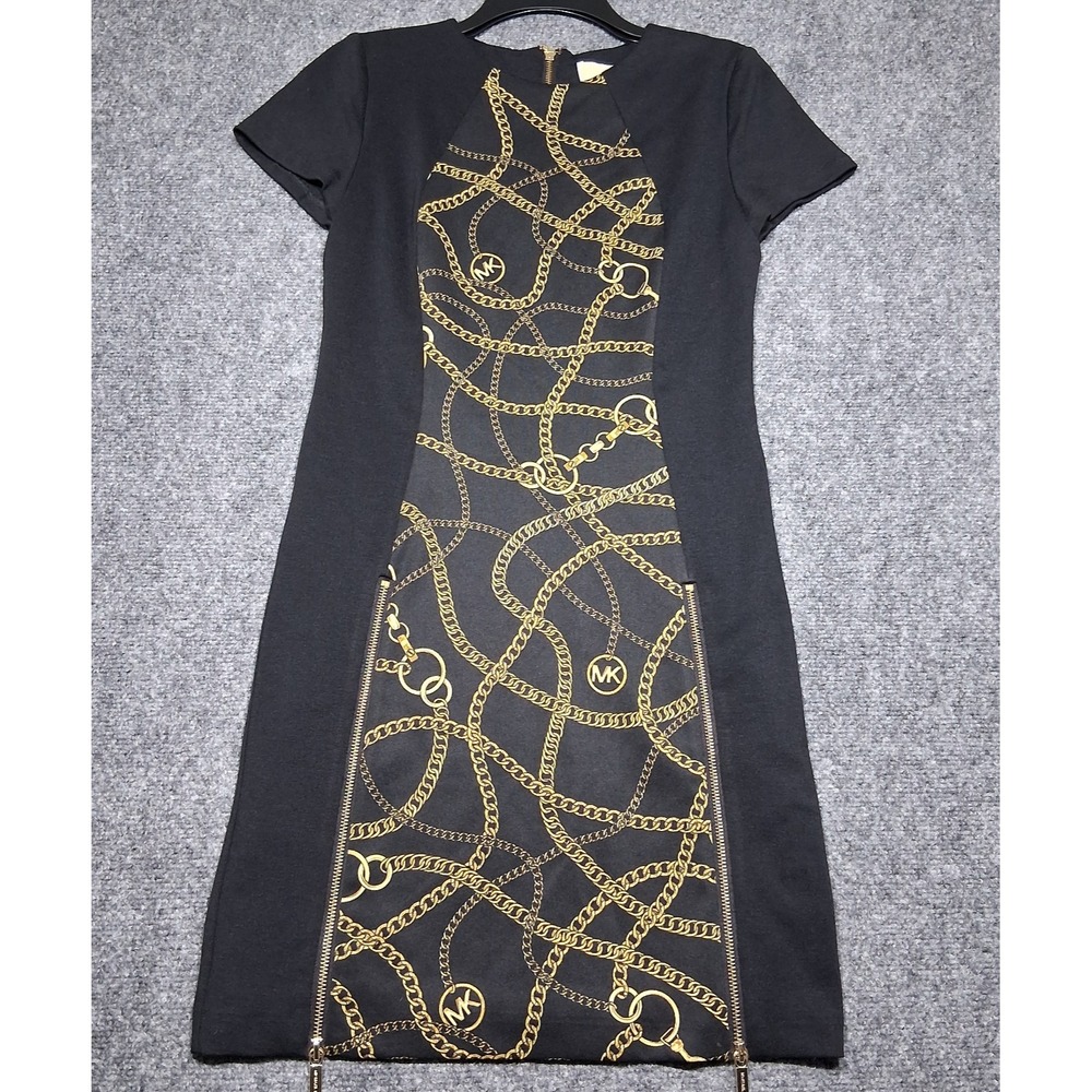 Michael Kors‎ Short Sleeve Gold Chain/Zipper Dress Size 2